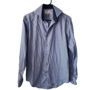 Lorenzo Uomo Blue White Button Up Dress Shirt Long Sleeze Men's Size 32-33